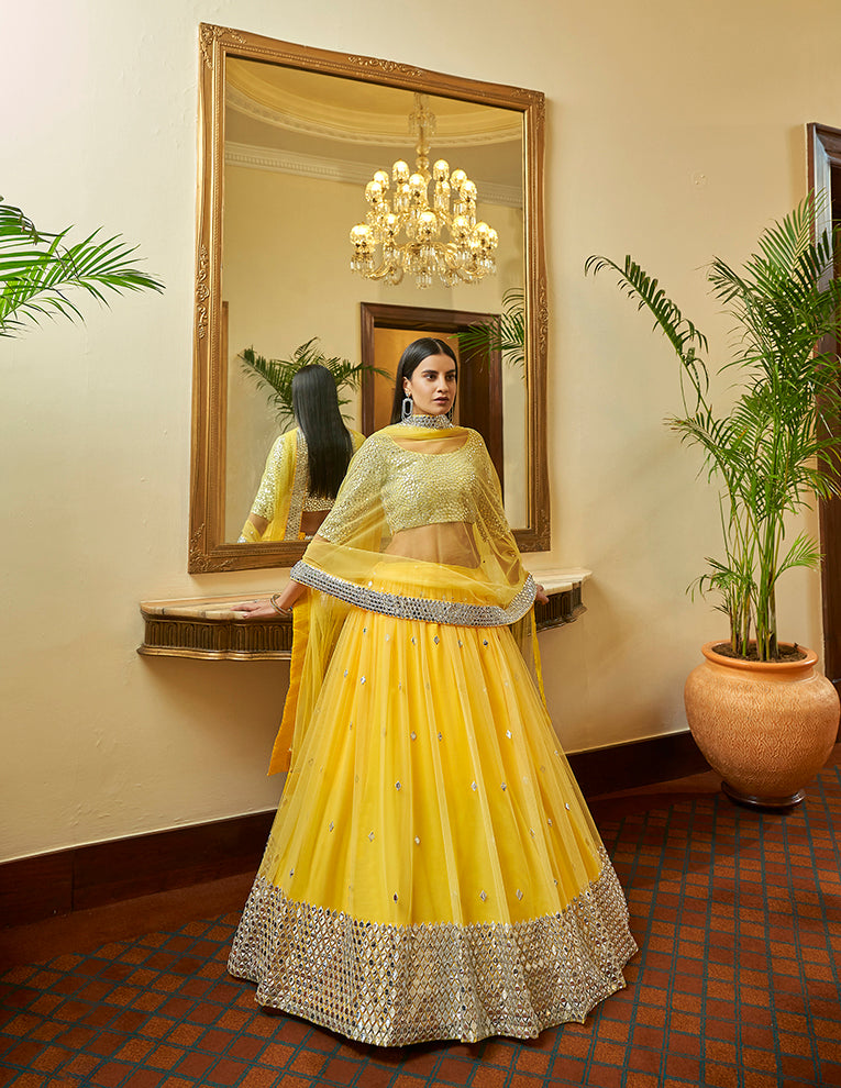 Yellow Soft Net Lehenga Choli Set | Bridal Lehenga for Women