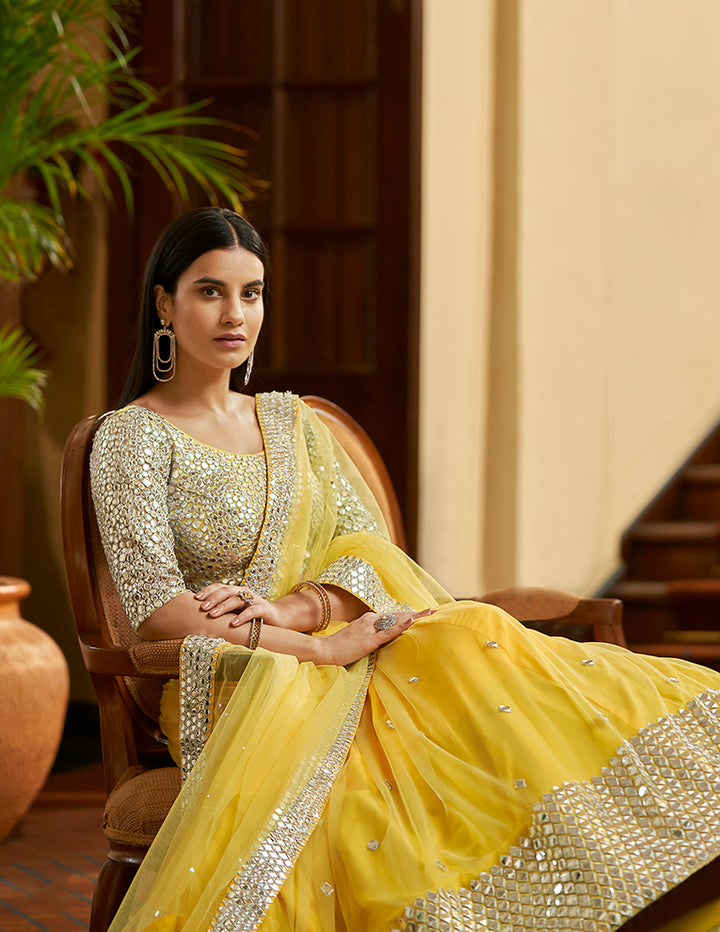 Yellow Soft Net Lehenga Choli Set | Bridal Lehenga for Women