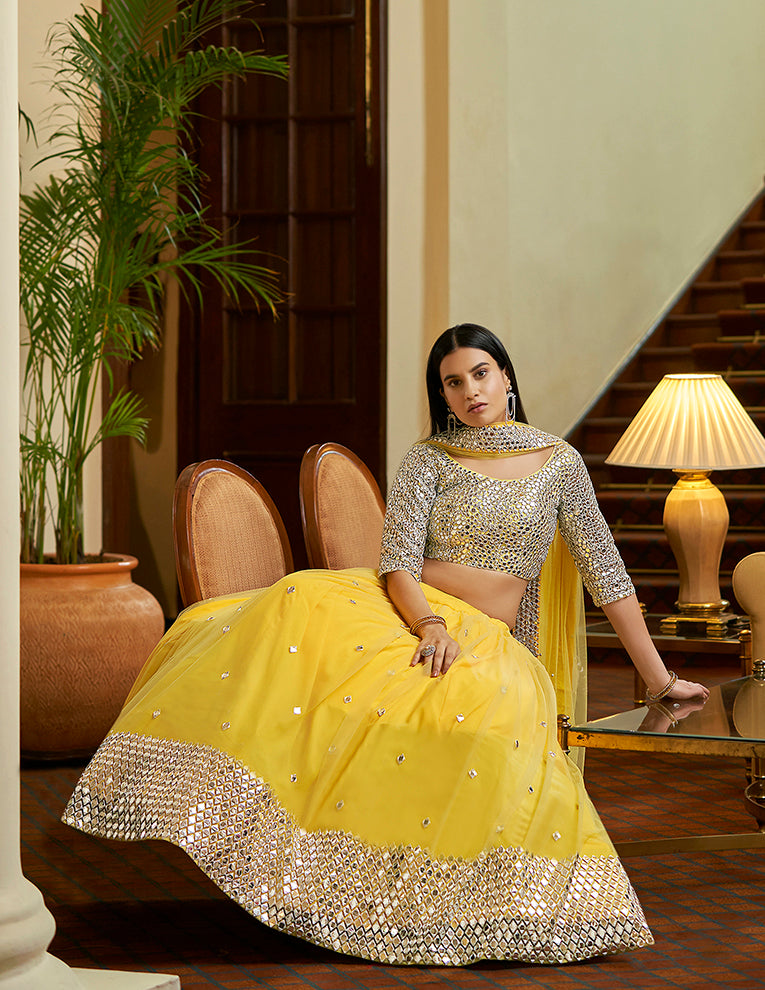 Yellow Soft Net Lehenga Choli Set | Bridal Lehenga for Women