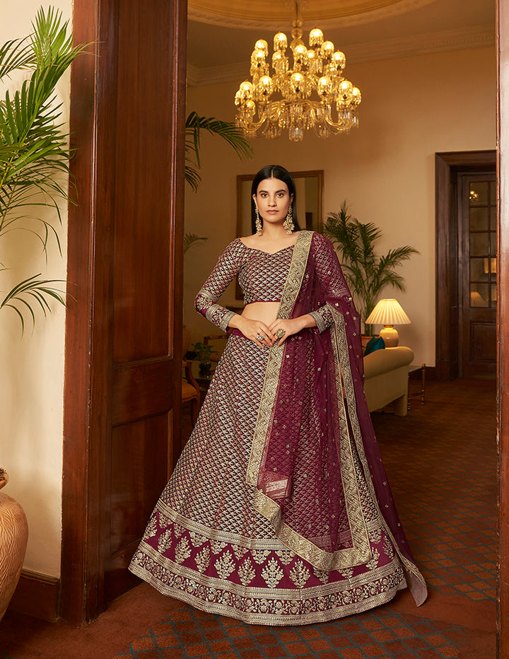 Maroon Crepe Lehenga Choli Set | Bridal Lehenga for Wedding