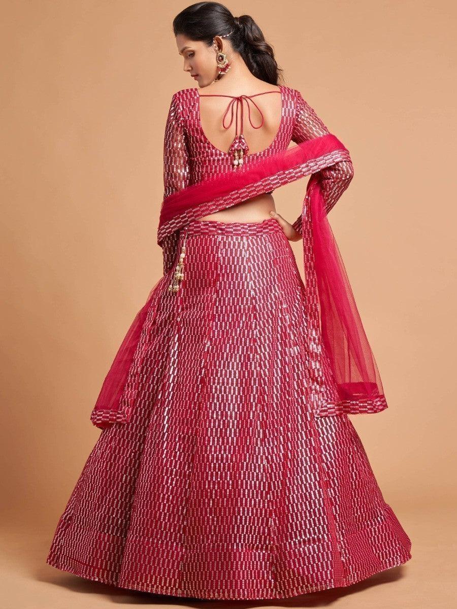 Hot pink lehenga with can-can inside and elegant embroidery details.