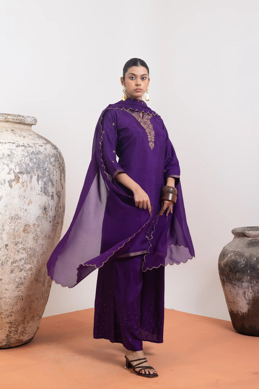 Palazzo Set in dark-purple | Perfect khat work machine resham work linening work