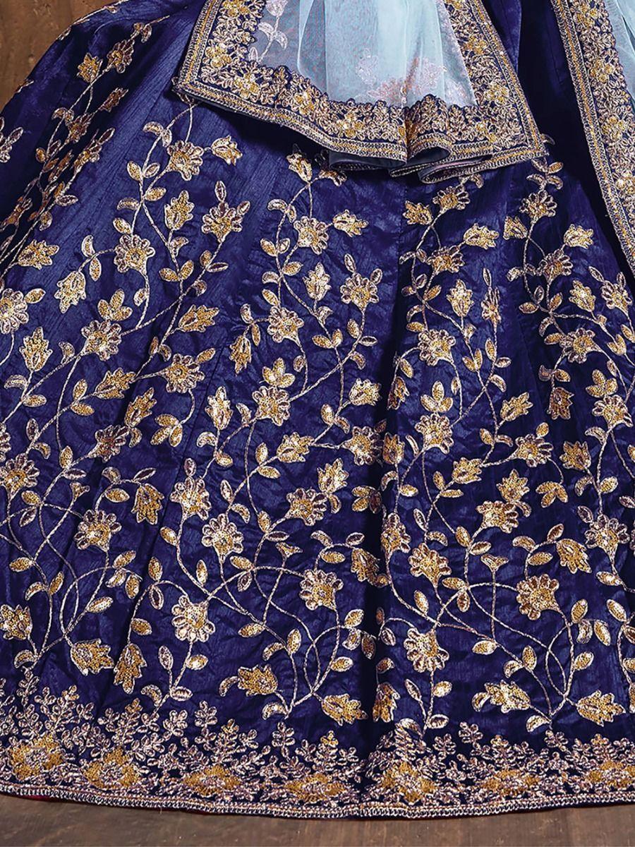 Stunning Navy Blue Lehenga | Raw Silk with Sequins & Dori Embroidery for Weddings