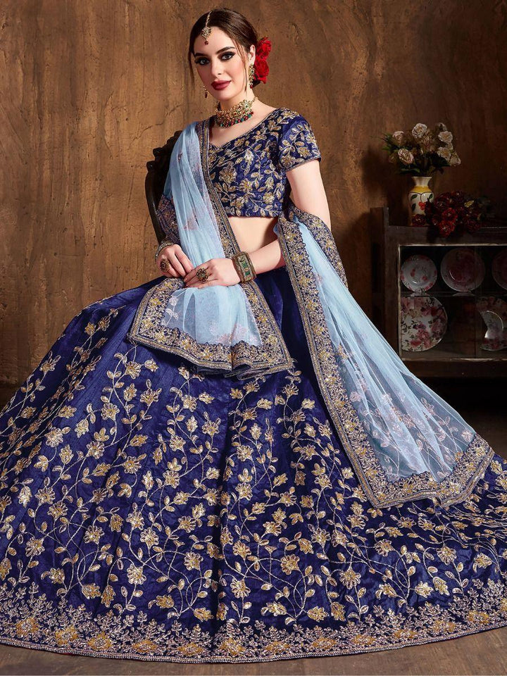 Stunning Navy Blue Lehenga | Raw Silk with Sequins & Dori Embroidery for Weddings