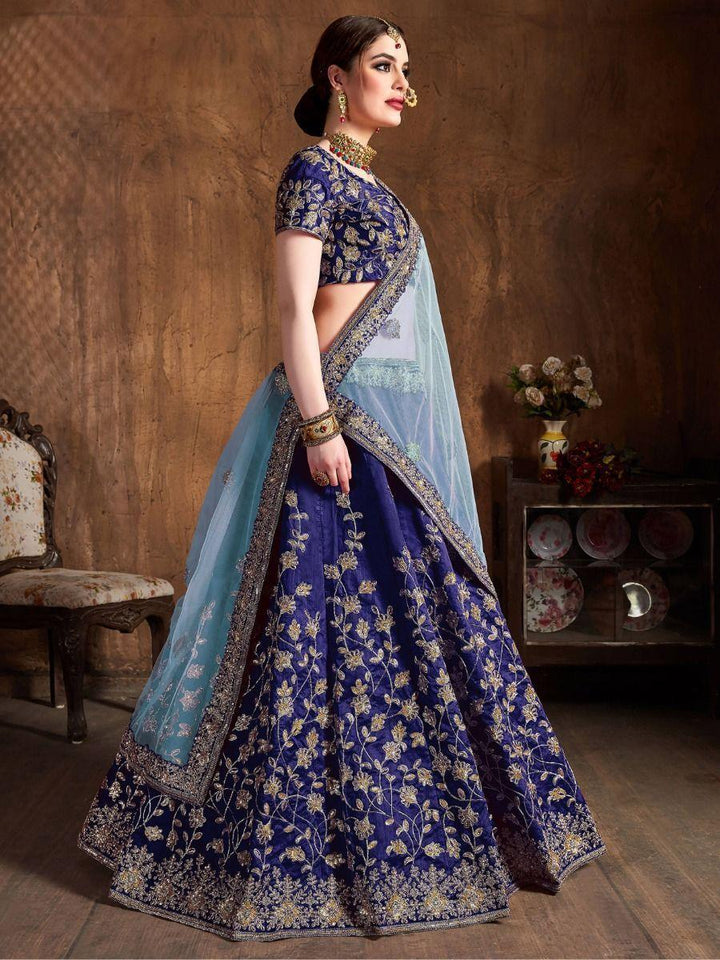 Stunning Navy Blue Lehenga | Raw Silk with Sequins & Dori Embroidery for Weddings