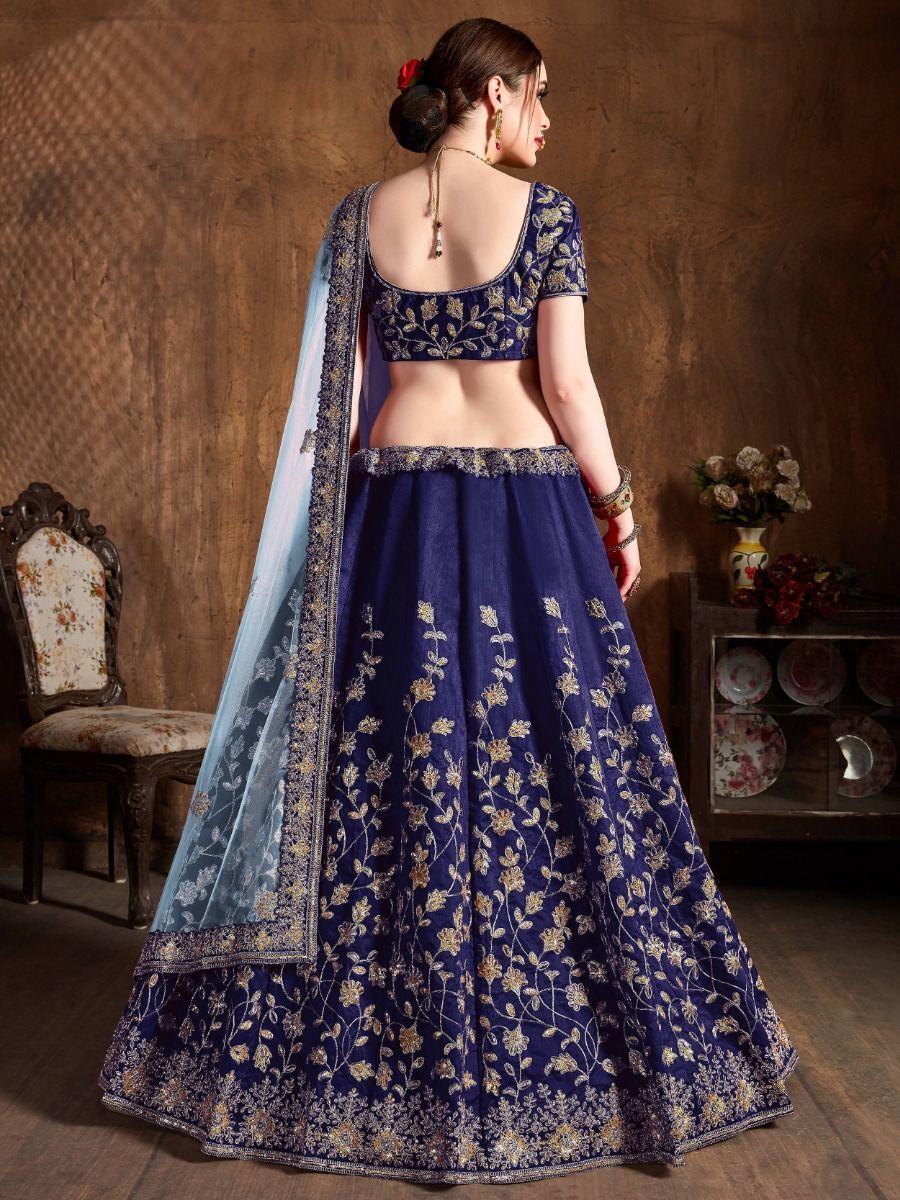 Stunning Navy Blue Lehenga | Raw Silk with Sequins & Dori Embroidery for Weddings