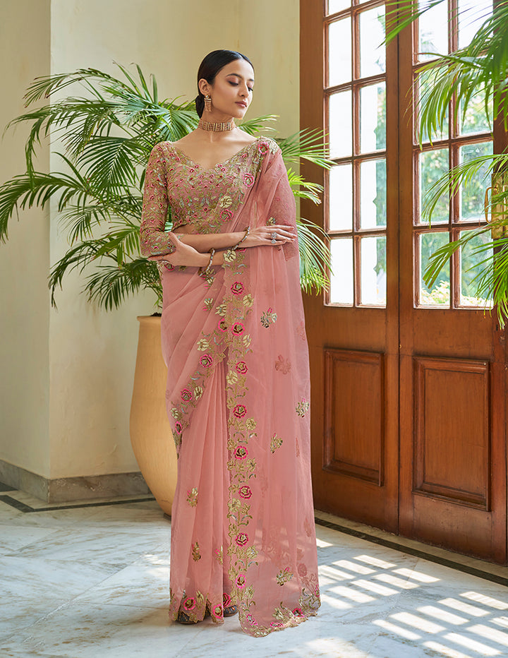 Organza Embroidered Saree | Dori, Sequins & Cut Work Saree