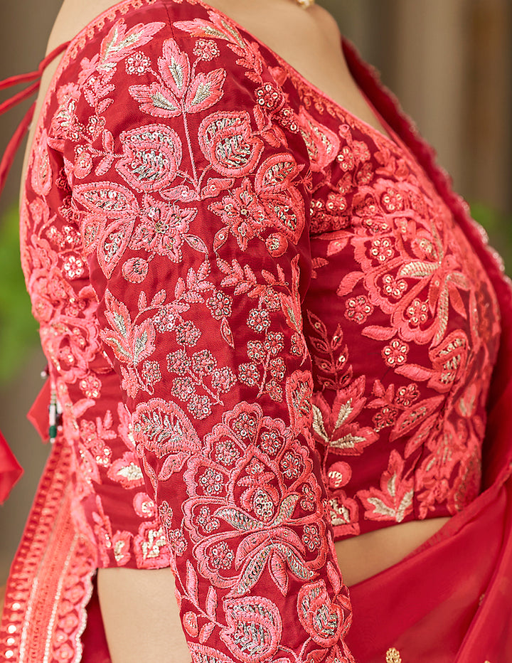 Elegant Neon Pink Saree | Designer Organza Saree for Festive Wear