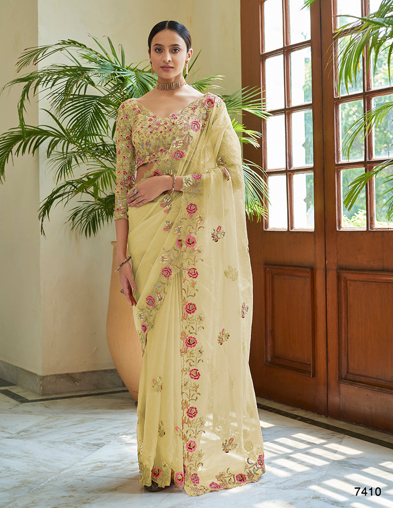 Organza Embroidered Saree | Dori, Sequins & Cut Work Saree