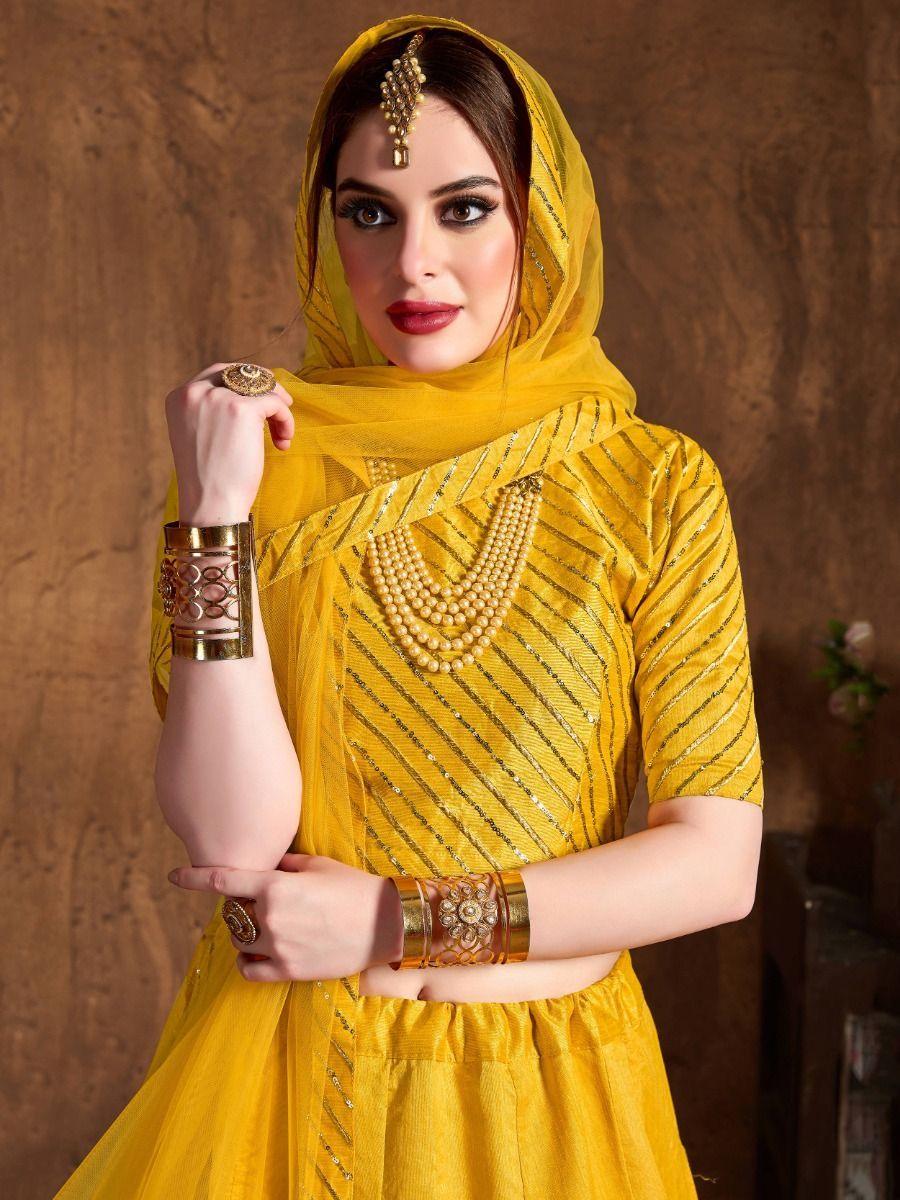 Designer Yellow Haldi Lehenga | Soft Net Dupatta with Embroidered Border