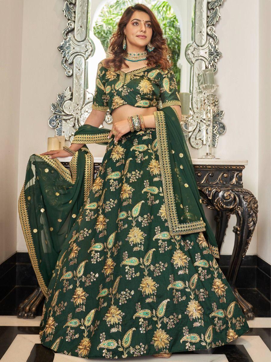 Exquisite Green Art Silk Lehenga Choli | Wedding & Engagement Set