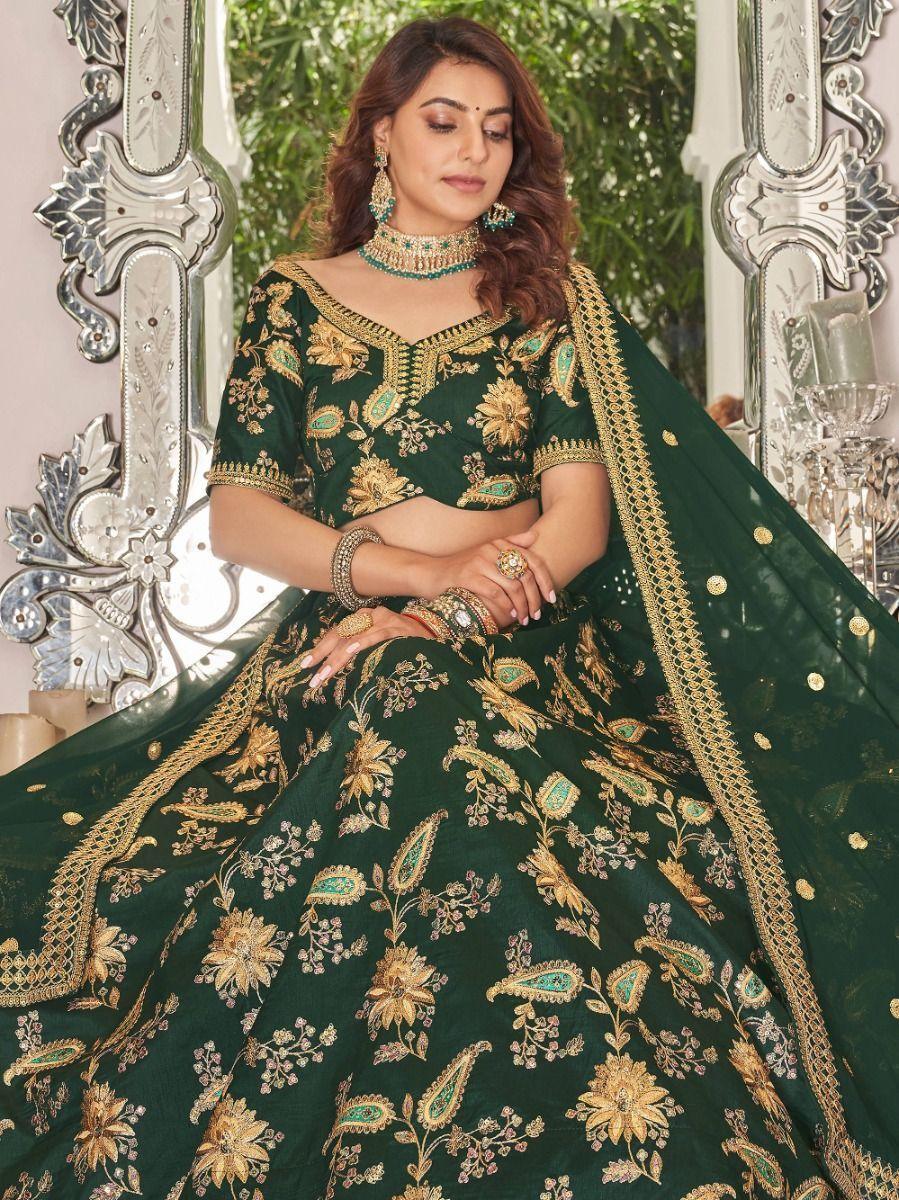 Exquisite Green Art Silk Lehenga Choli | Wedding & Engagement Set