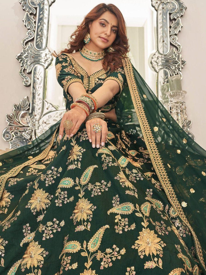 Exquisite Green Art Silk Lehenga Choli | Wedding & Engagement Set