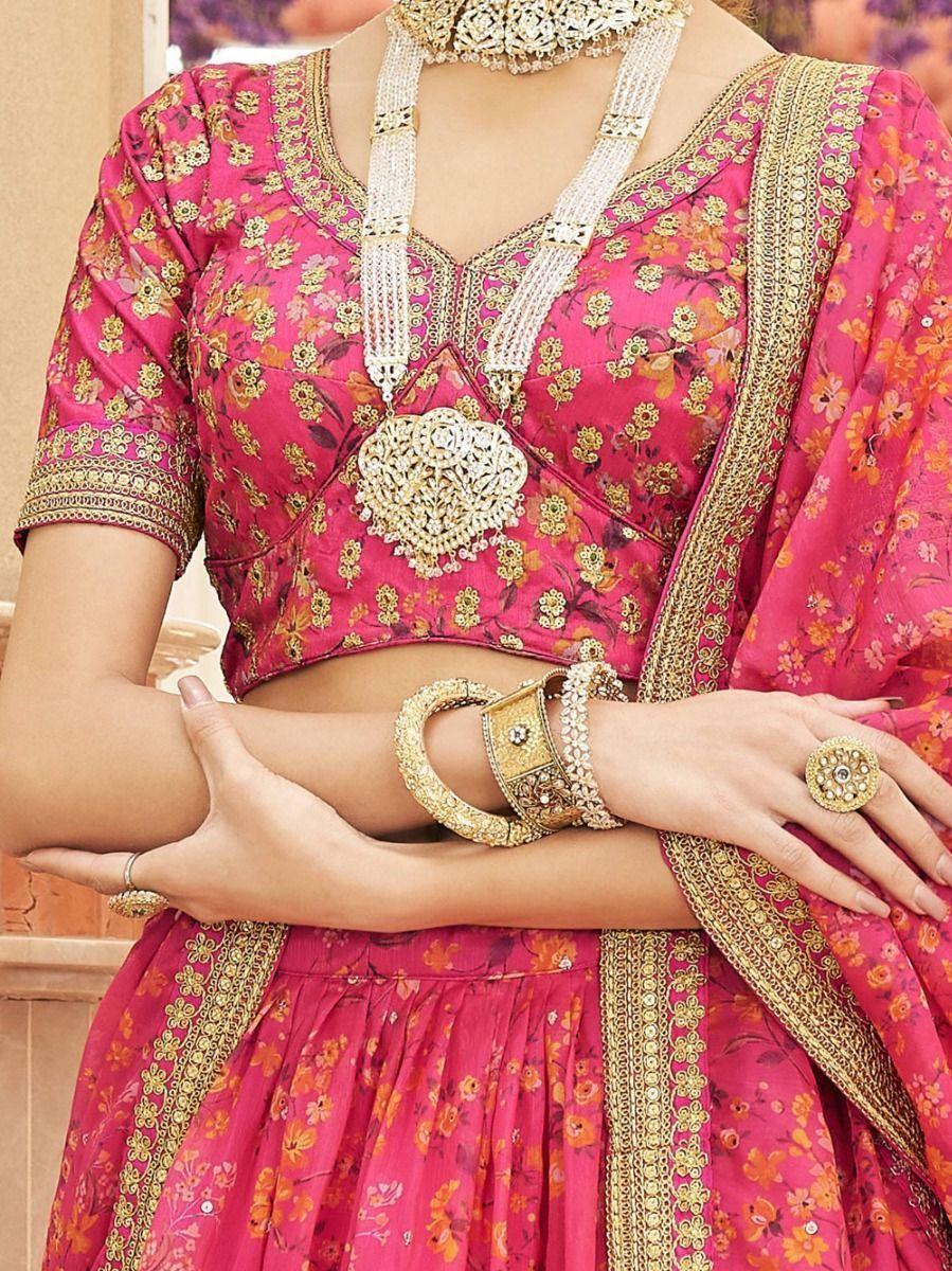 Pink Floral Lehenga Choli | Intricate Embroidery & Sequins Work