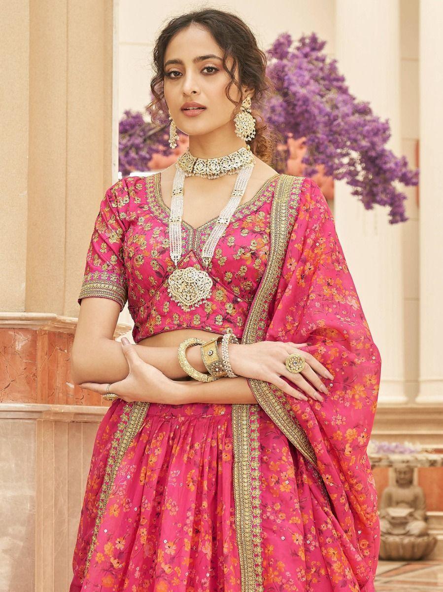 Pink Floral Lehenga Choli | Intricate Embroidery & Sequins Work