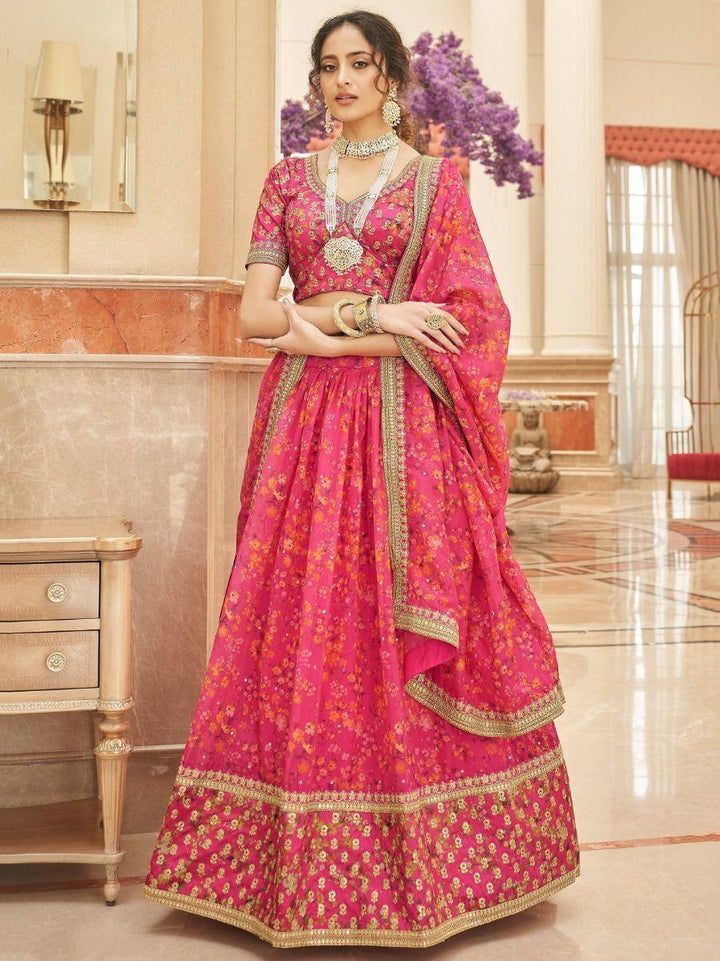 Pink Floral Lehenga Choli | Intricate Embroidery & Sequins Work