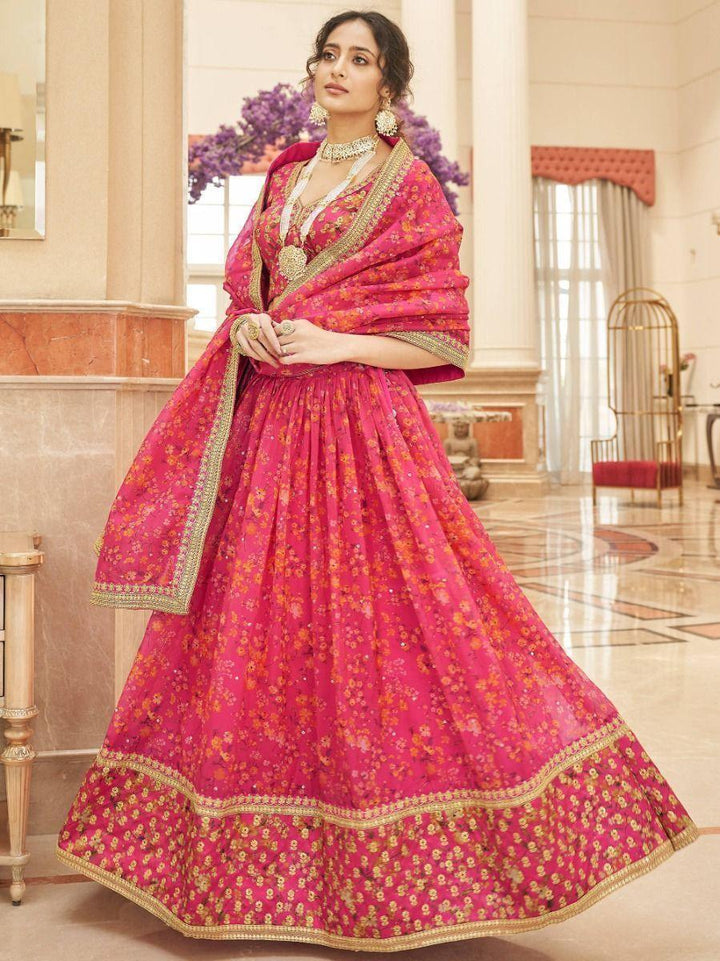 Pink Floral Lehenga Choli | Intricate Embroidery & Sequins Work