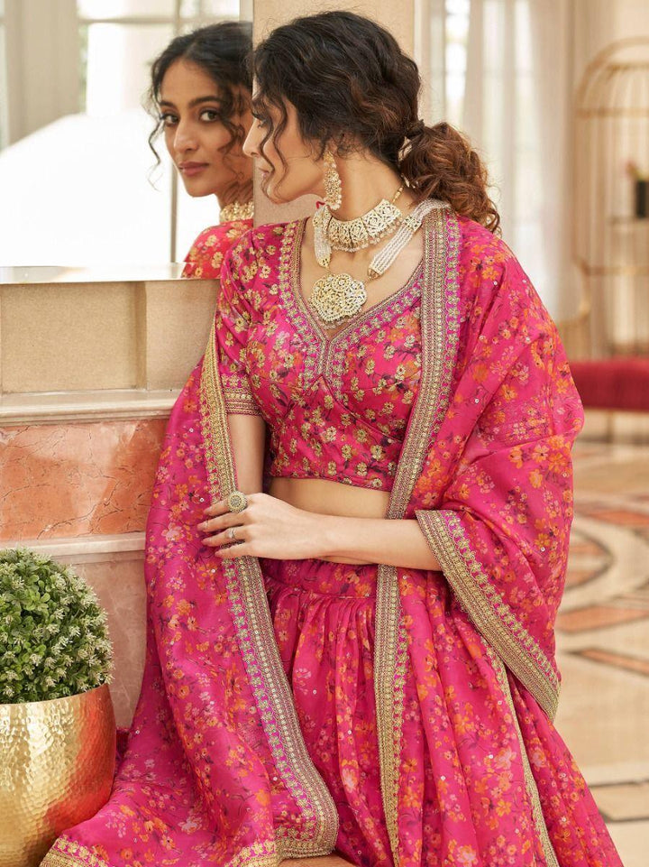 Pink Floral Lehenga Choli | Intricate Embroidery & Sequins Work