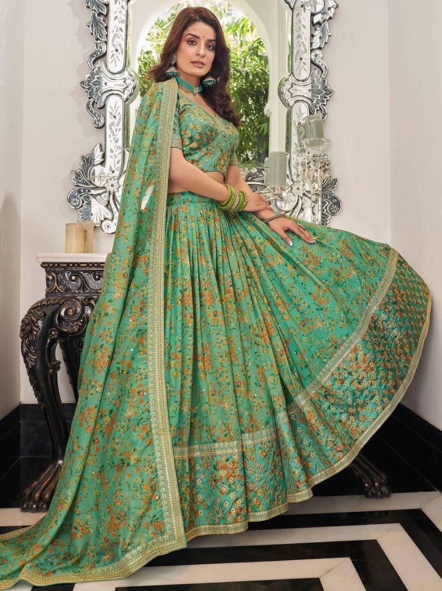 Chic Green Floral Lehenga Choli | Perfect for Wedding, Mehendi & Engagement