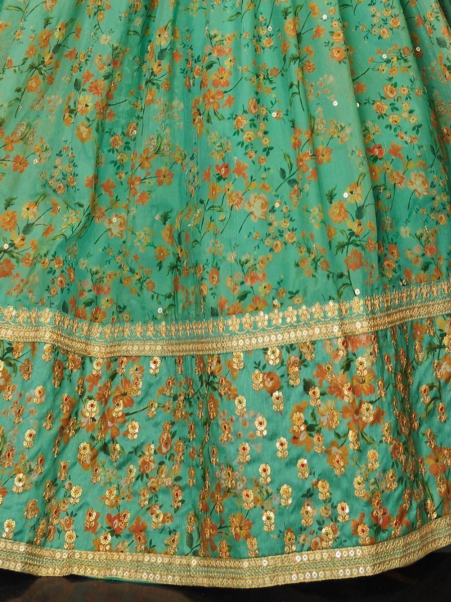 Chic Green Floral Lehenga Choli | Perfect for Wedding, Mehendi & Engagement