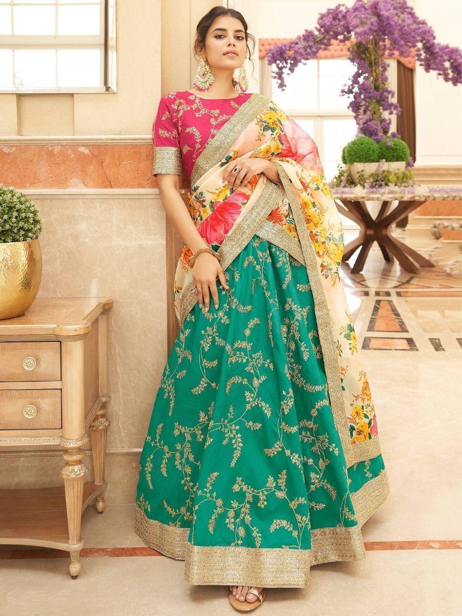 Unique Green Art Silk Lehenga Choli | Intricate Sequins & Lace Borders