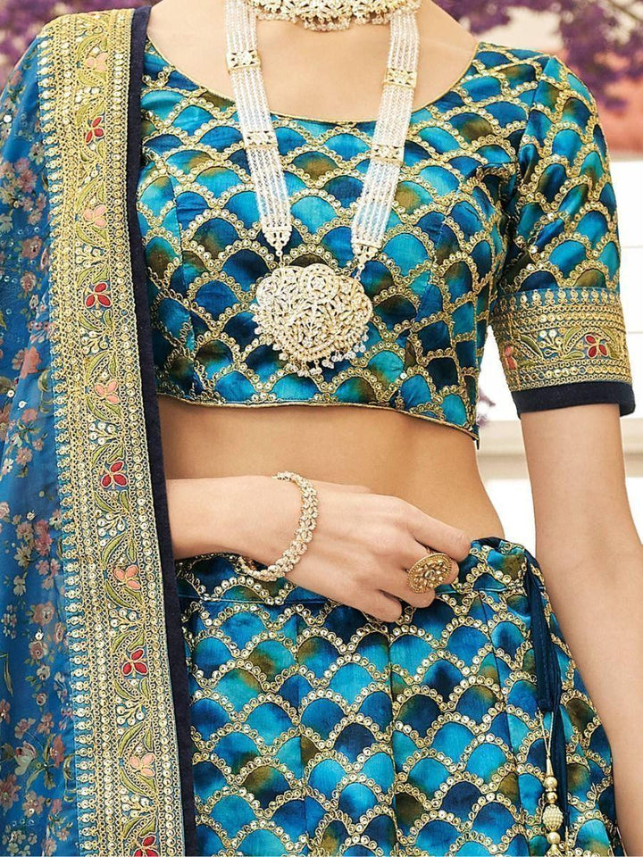 Stunning Blue Lehenga | Art Silk with Sequins & Organza Dupatta for Weddings