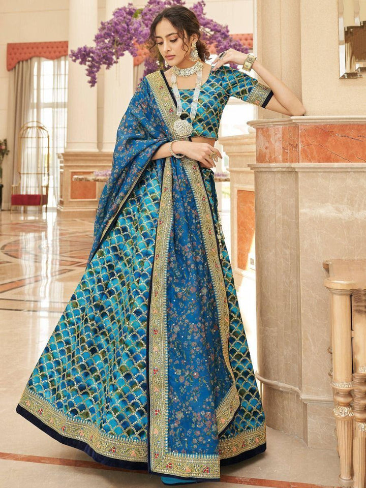 Stunning Blue Lehenga | Art Silk with Sequins & Organza Dupatta for Weddings