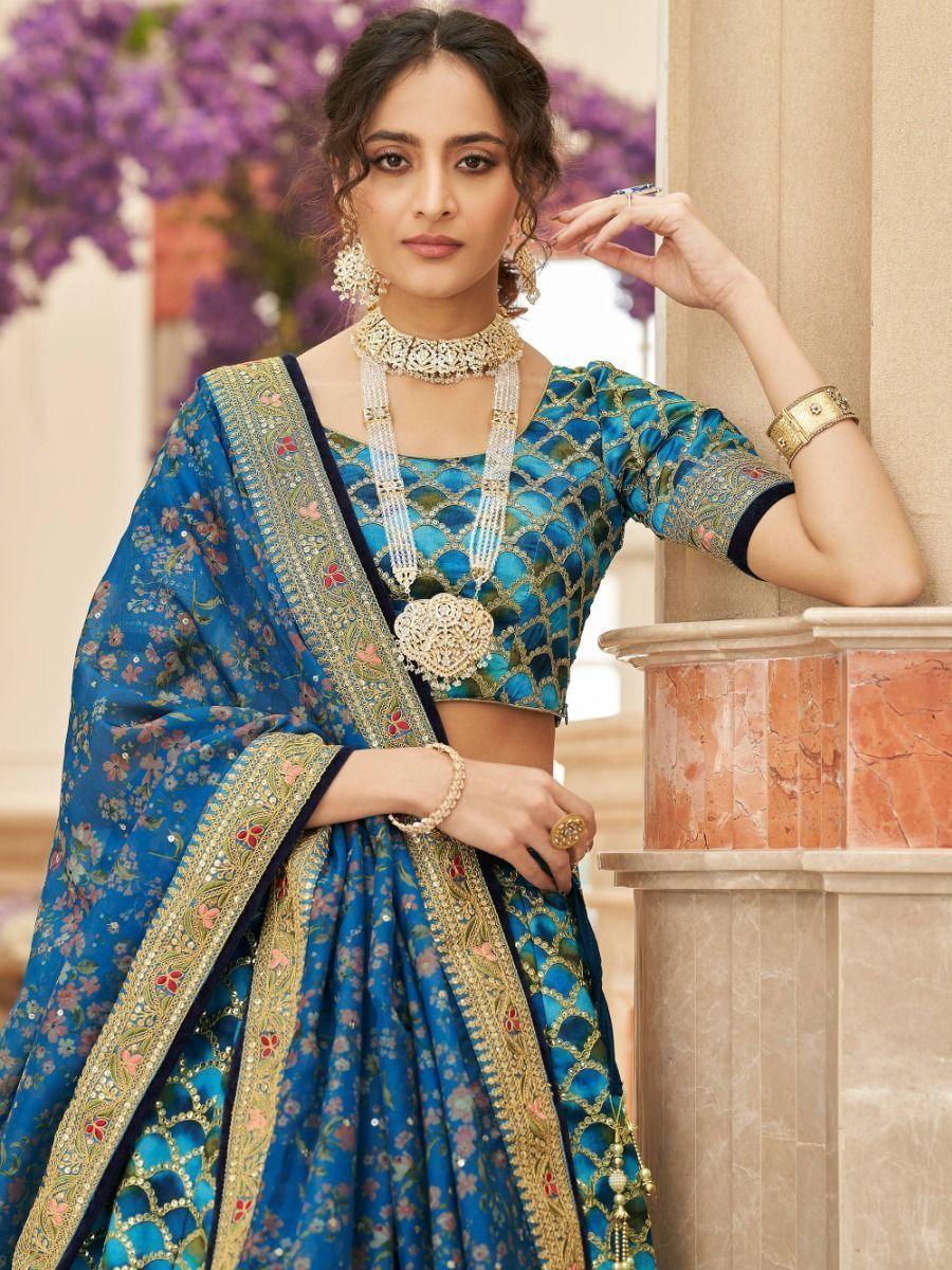 Stunning Blue Lehenga | Art Silk with Sequins & Organza Dupatta for Weddings