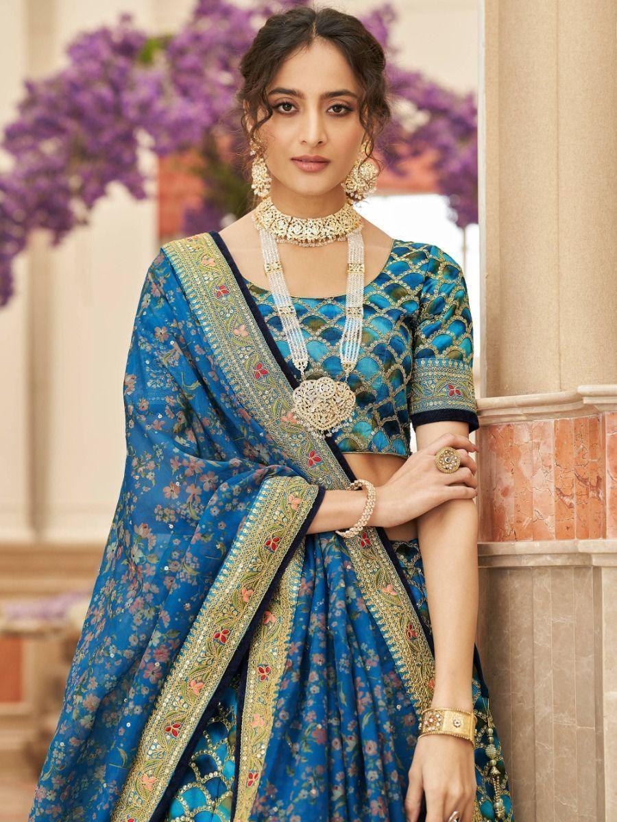 Stunning Blue Lehenga | Art Silk with Sequins & Organza Dupatta for Weddings