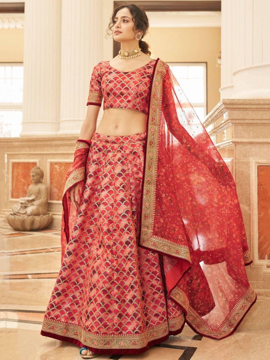 Gorgeous Red Lehenga Choli | Art Silk with Sequin and Lace Border Work