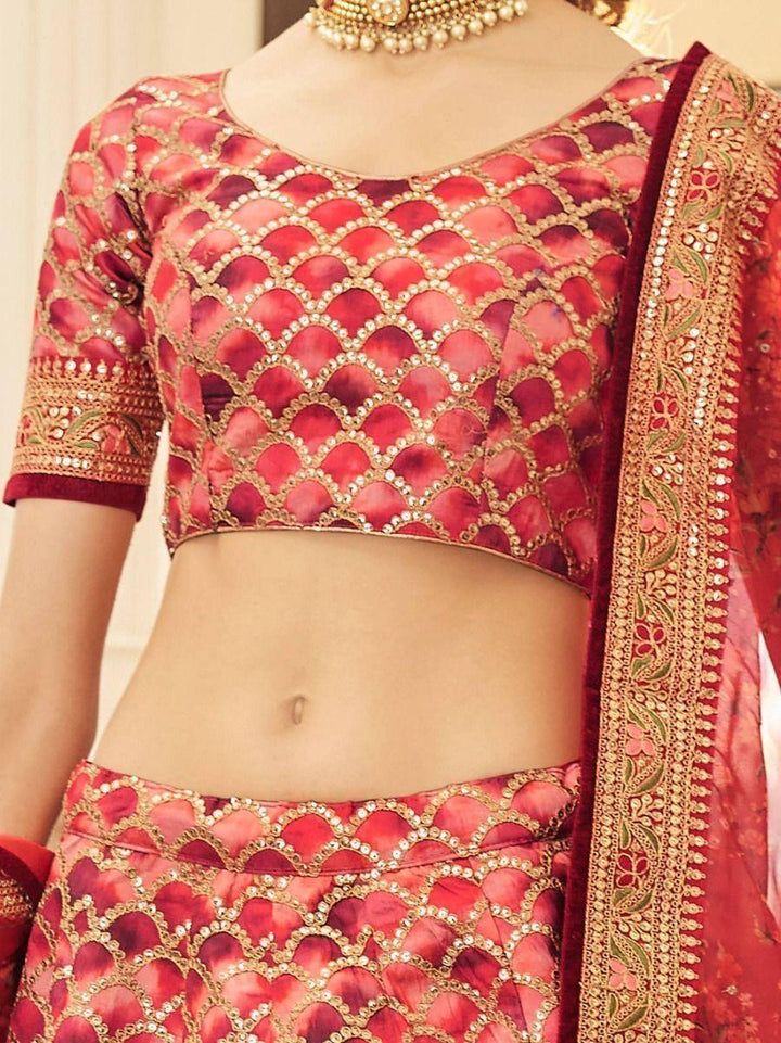 Gorgeous Red Lehenga Choli | Art Silk with Sequin and Lace Border Work