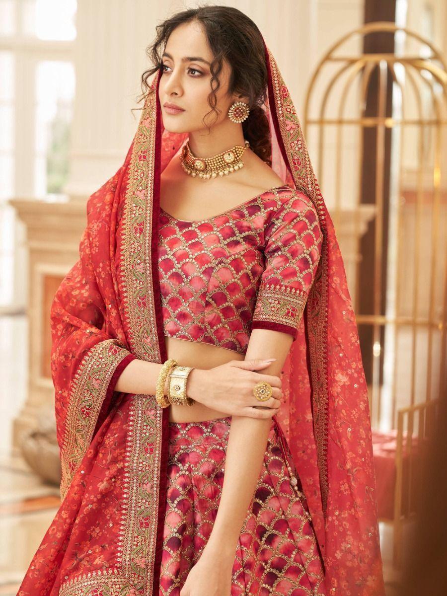 Gorgeous Red Lehenga Choli | Art Silk with Sequin and Lace Border Work