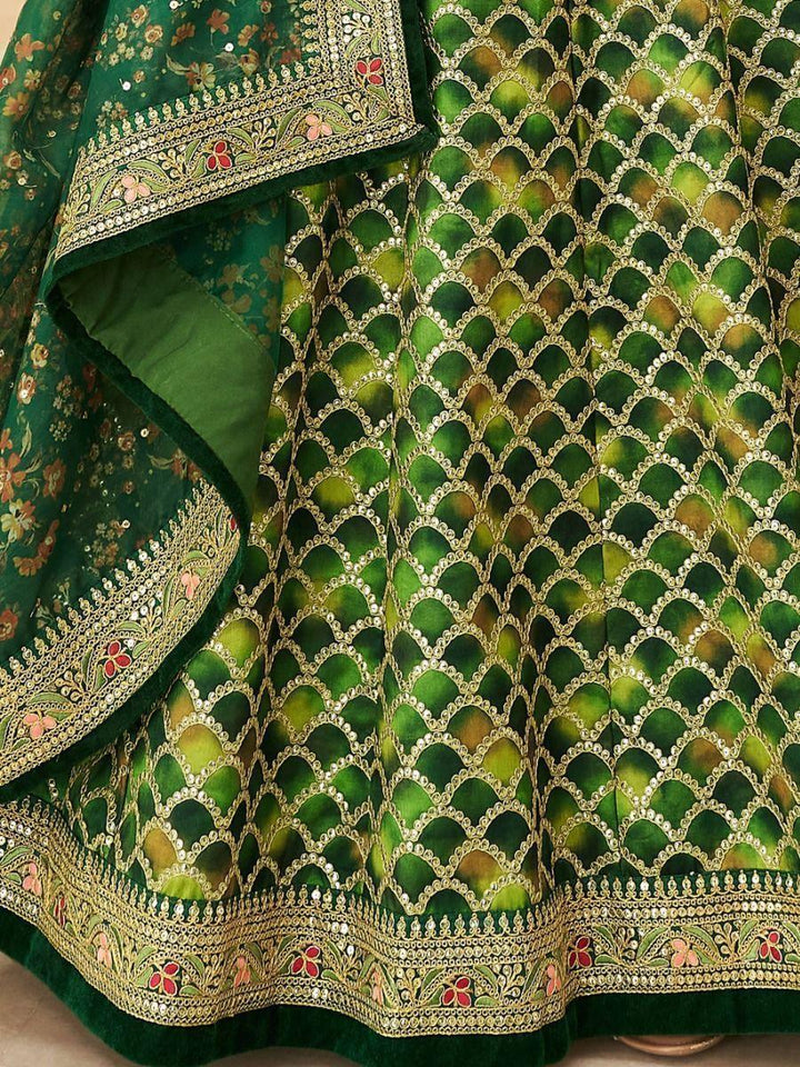 Improbable Green Sequins Art Silk Lehenga Choli | Bridal Wear Set