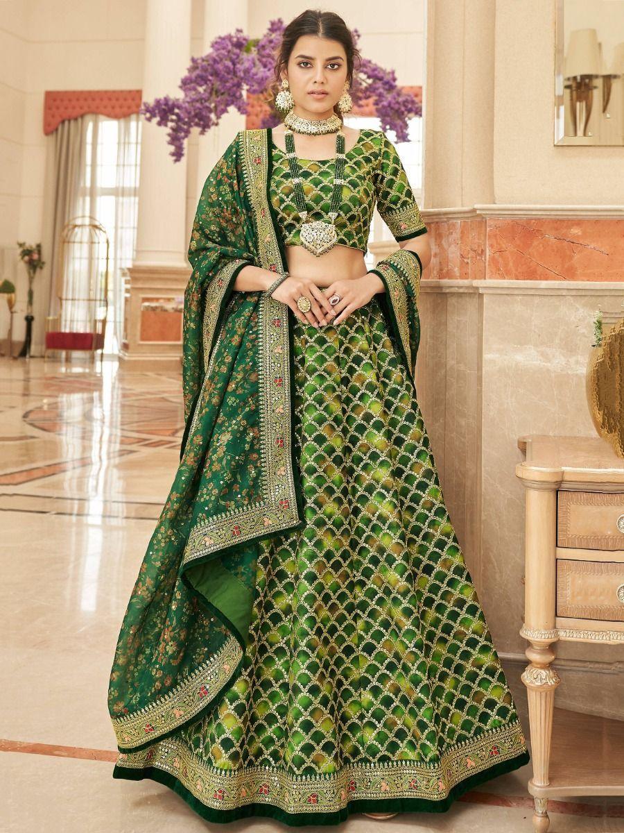 Improbable Green Sequins Art Silk Lehenga Choli | Bridal Wear Set