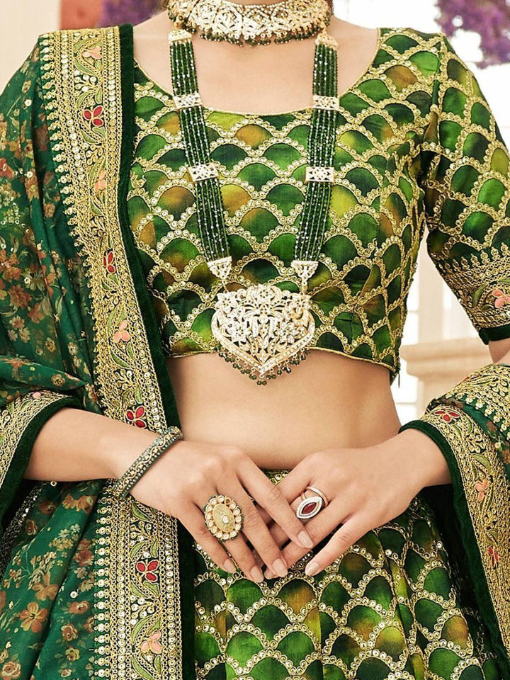 Improbable Green Sequins Art Silk Lehenga Choli | Bridal Wear Set