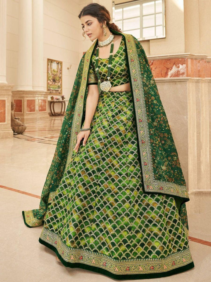 Improbable Green Sequins Art Silk Lehenga Choli | Bridal Wear Set