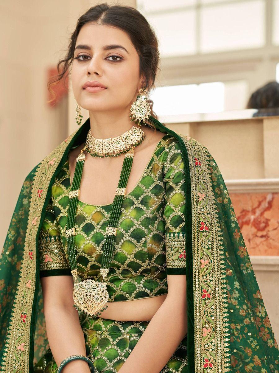 Improbable Green Sequins Art Silk Lehenga Choli | Bridal Wear Set