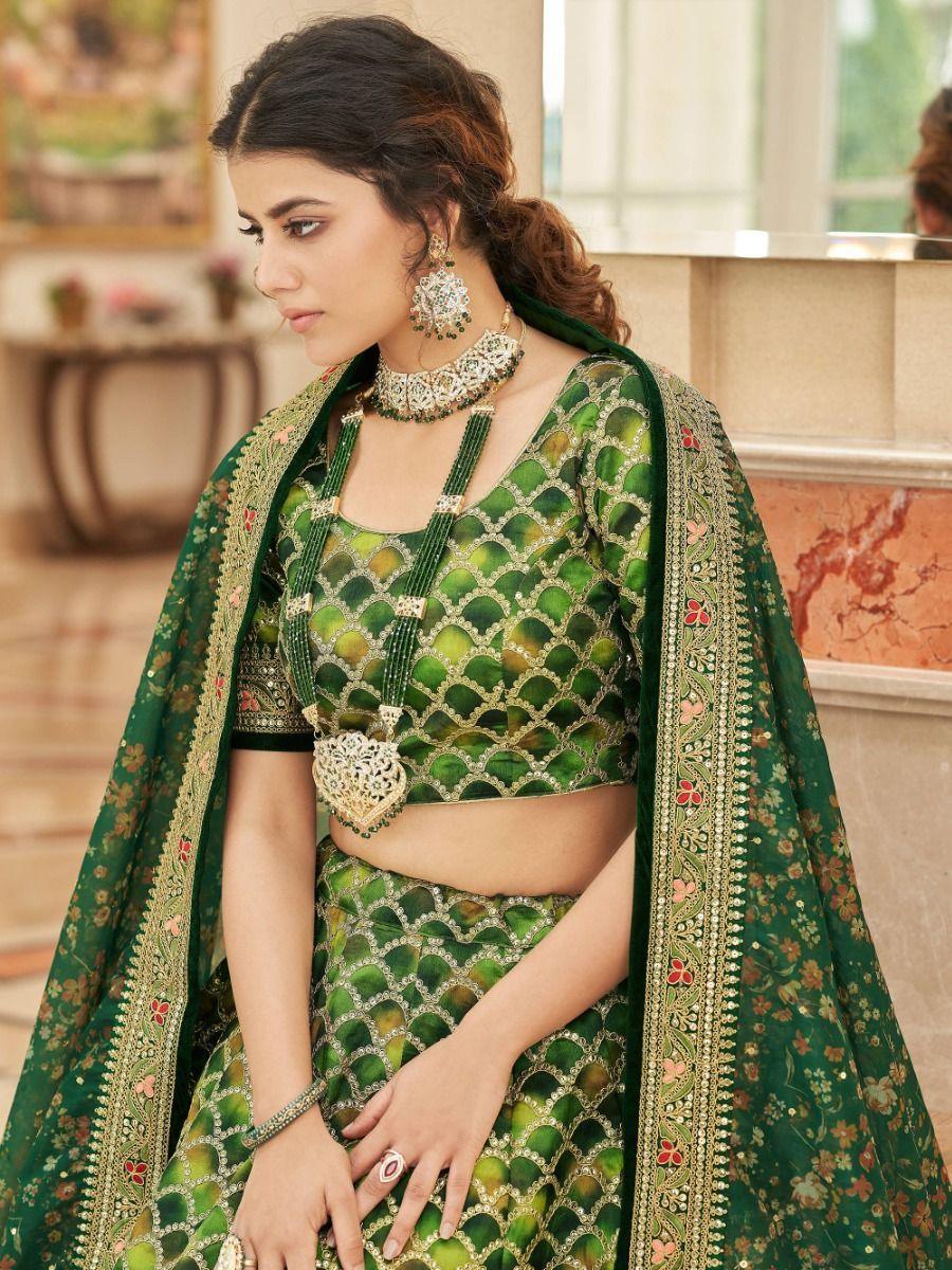 Improbable Green Sequins Art Silk Lehenga Choli | Bridal Wear Set