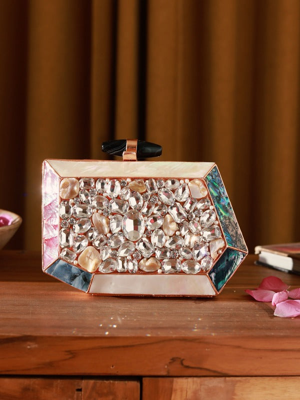 Hannah Embellished Mother of Pearl Clutch | Elegant Evening Bag for Events