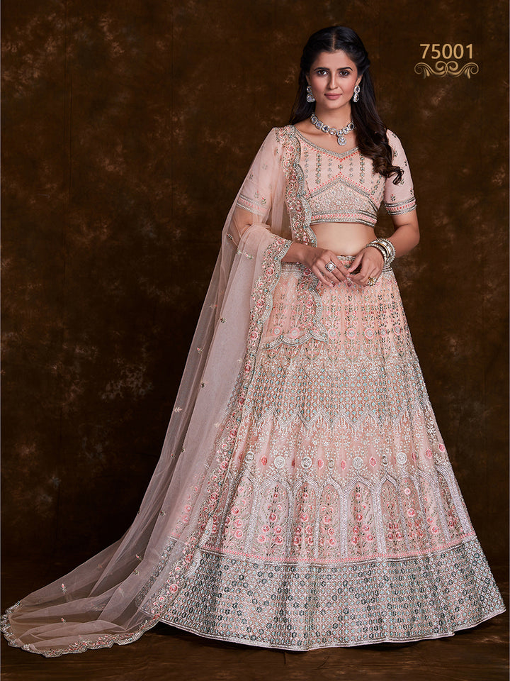 Embroidered Soft Net Bridesmaid Lehenga Choli | Art Silk Wedding Wear