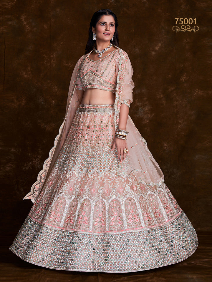 Embroidered Soft Net Bridesmaid Lehenga Choli | Art Silk Wedding Wear