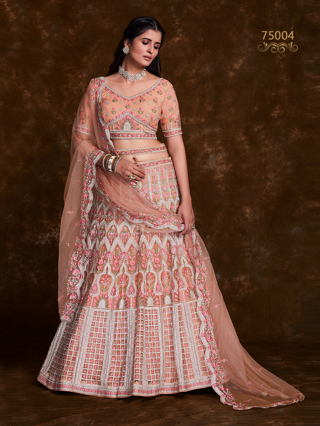 Net Lehenga Choli Set | Thread, Zari & Stone Embroidery for Weddings