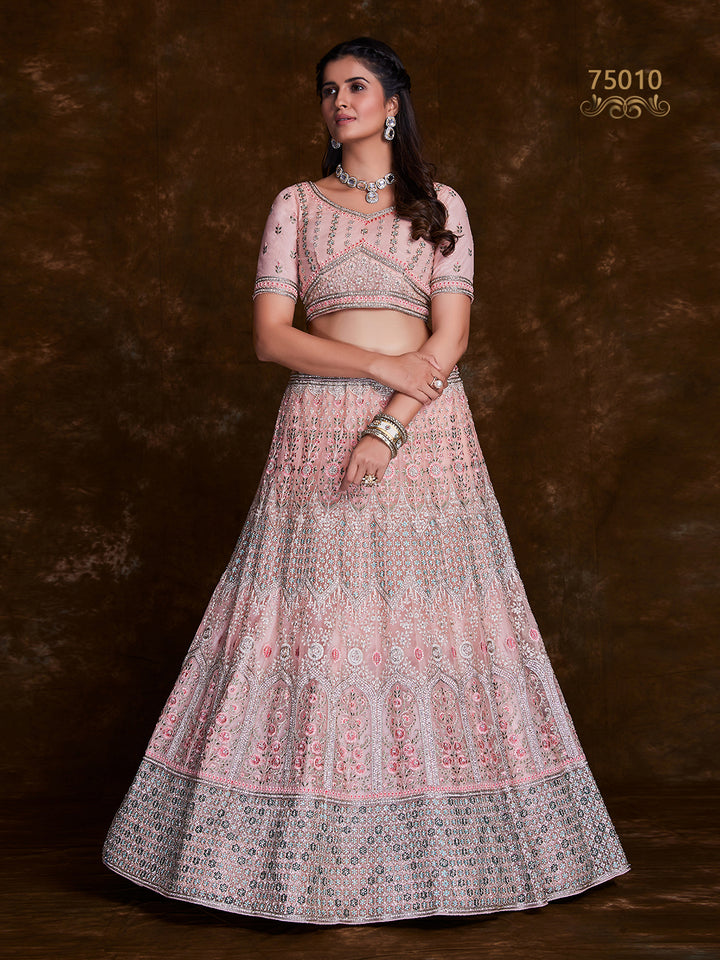 Embroidered Soft Net Bridesmaid Lehenga Choli | Art Silk Wedding Wear