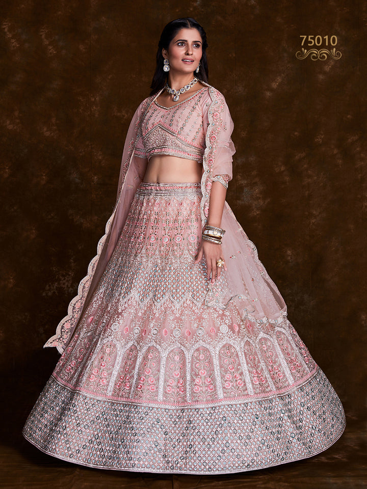 Embroidered Soft Net Bridesmaid Lehenga Choli | Art Silk Wedding Wear