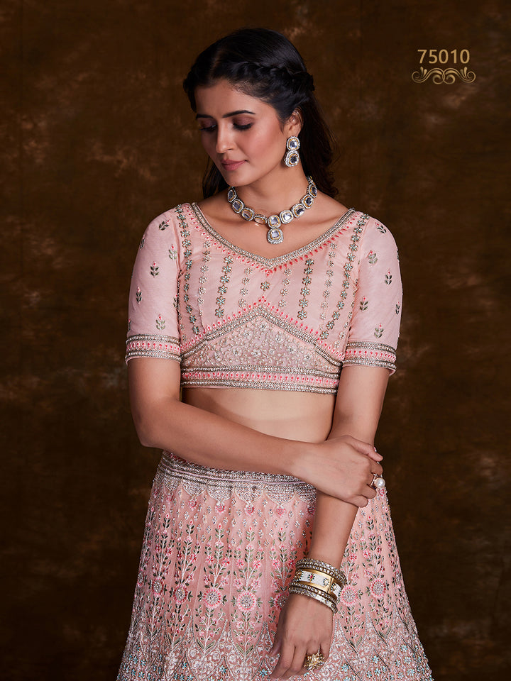 Embroidered Soft Net Bridesmaid Lehenga Choli | Art Silk Wedding Wear