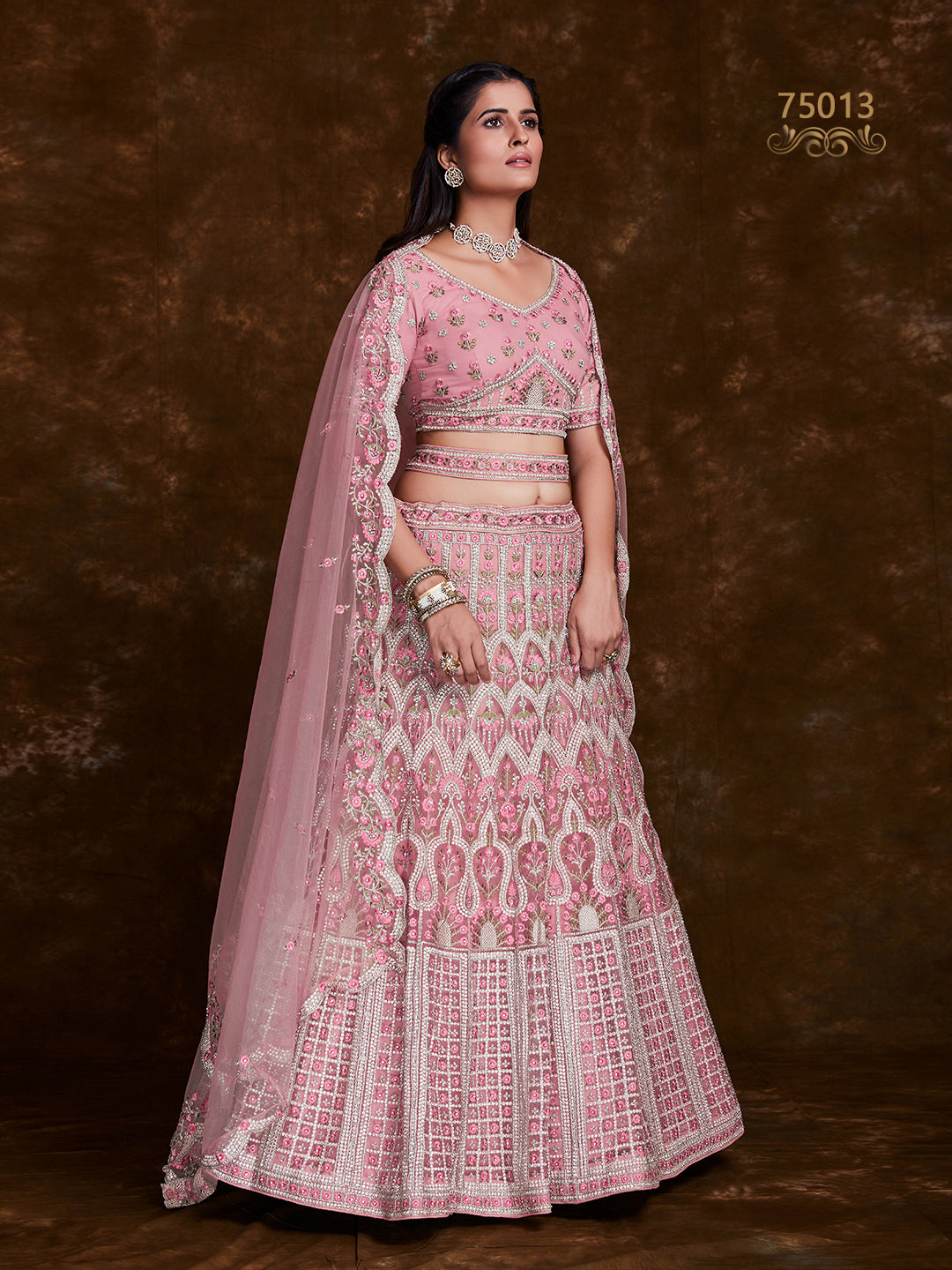 Net Lehenga Choli Set | Thread, Zari & Stone Embroidery for Weddings