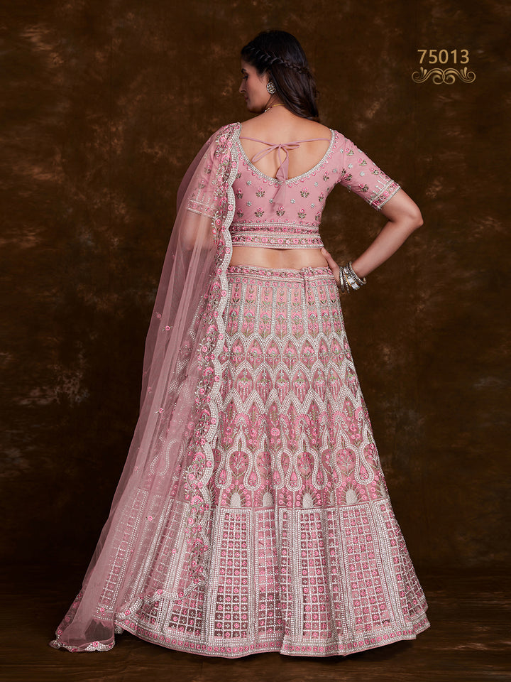 Net Lehenga Choli Set | Thread, Zari & Stone Embroidery for Weddings