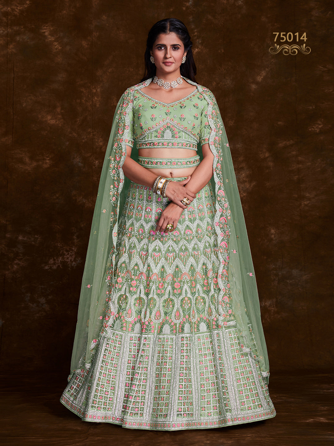 Net Lehenga Choli Set | Thread, Zari & Stone Embroidery for Weddings