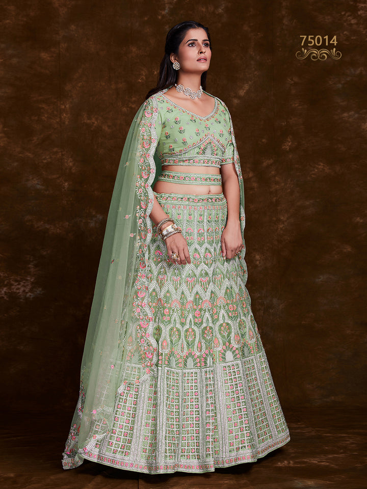 Net Lehenga Choli Set | Thread, Zari & Stone Embroidery for Weddings