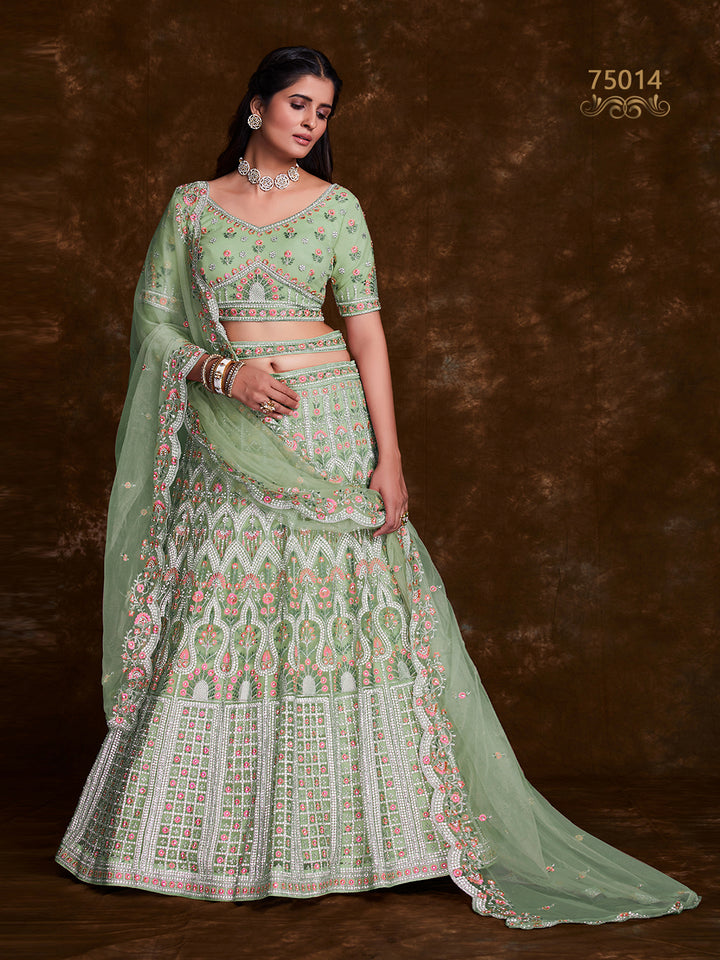 Net Lehenga Choli Set | Thread, Zari & Stone Embroidery for Weddings